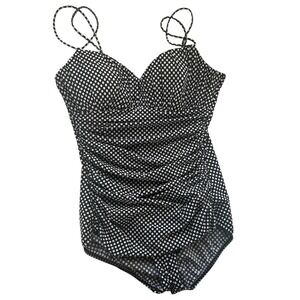 Magic Suit One Piece Swimsuit Women 14 Black White Polka Dot Ruched Sweetheart